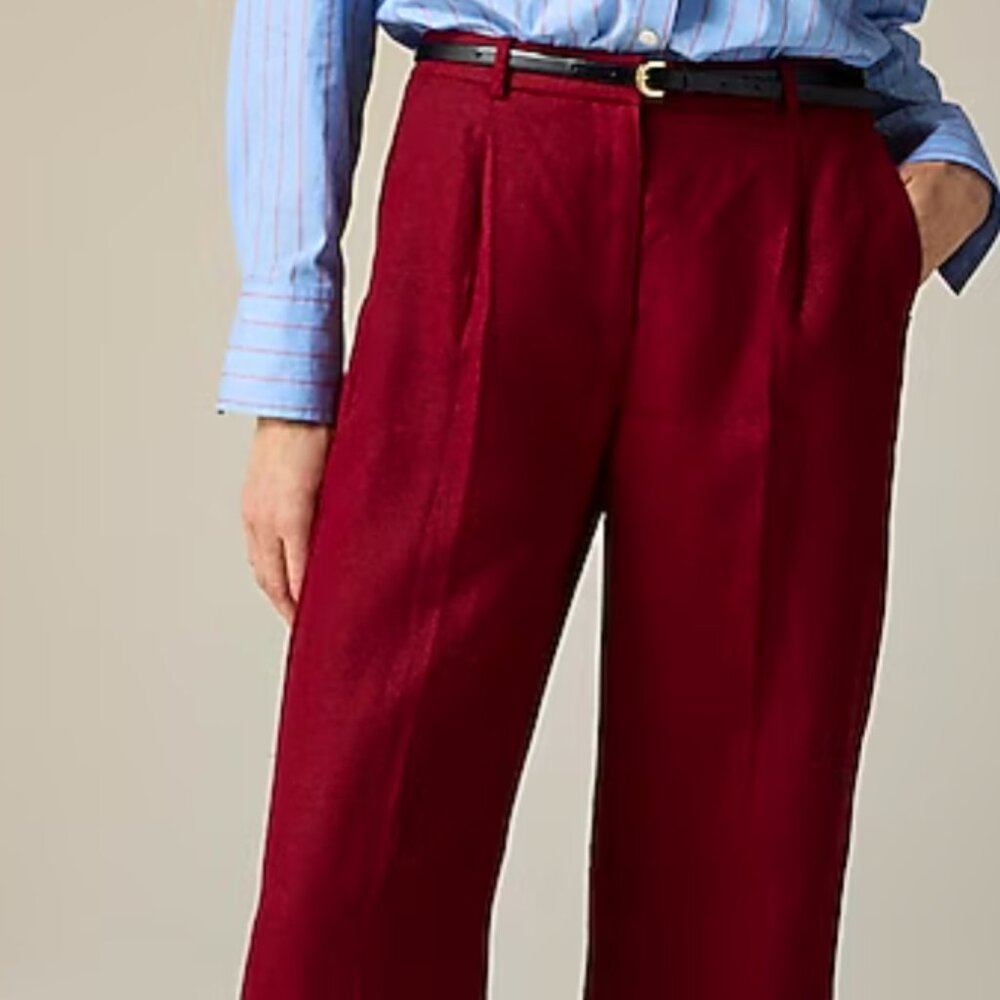 J. Crew Wide-Leg Essential Pant in Linen - Color: Bordeaux Berry